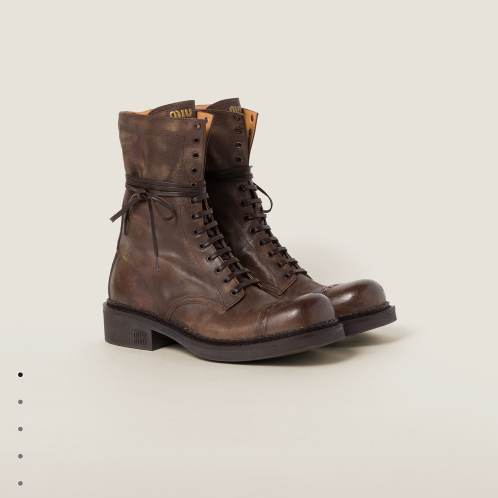 Miu Miu Laced Leather Boots Cocoa Brown